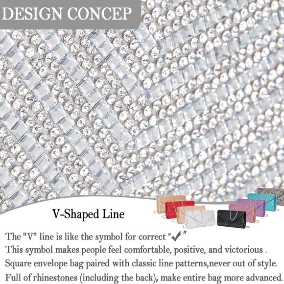 Women's Rhinestone Evening Clutch Bag Crossbody Party Purse - Picture 6 of 9